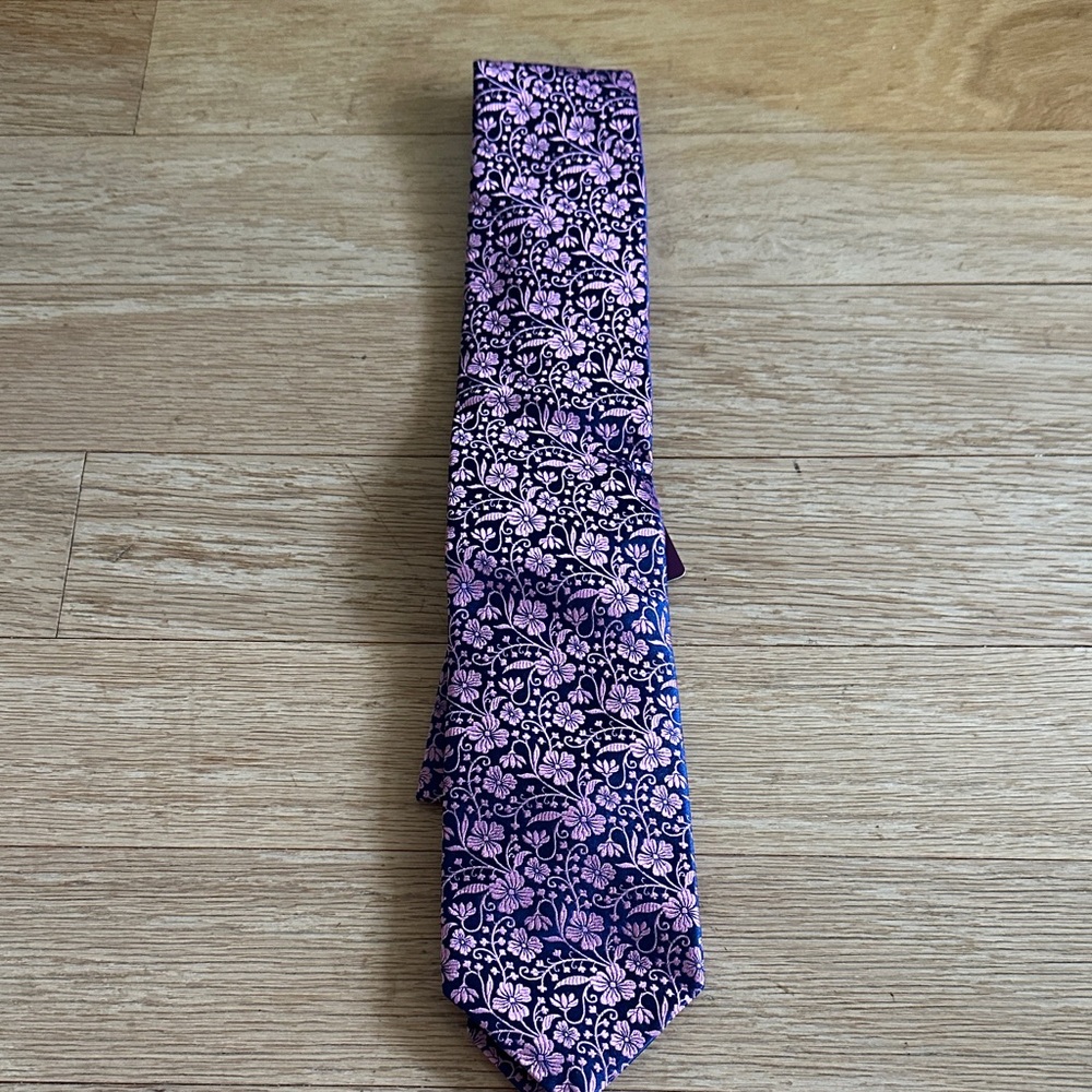 Charles Tyrwhitt Navy Tie with Pink Floral Pattern